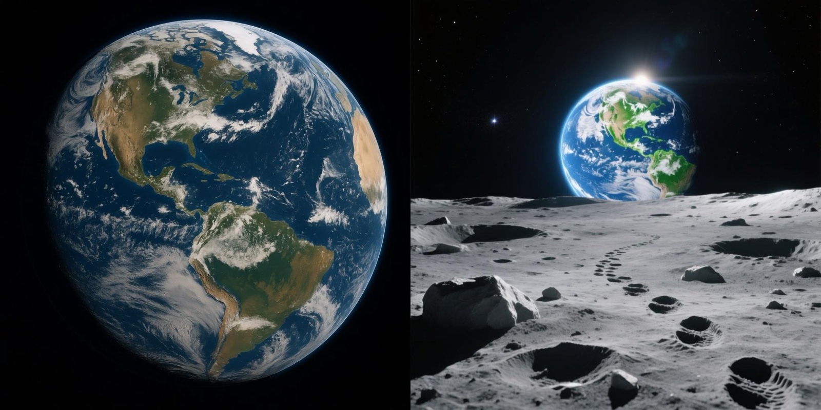 CRAFT result: baseline Earth render vs refined Earth-from-the-Moon render after the reasoning loop