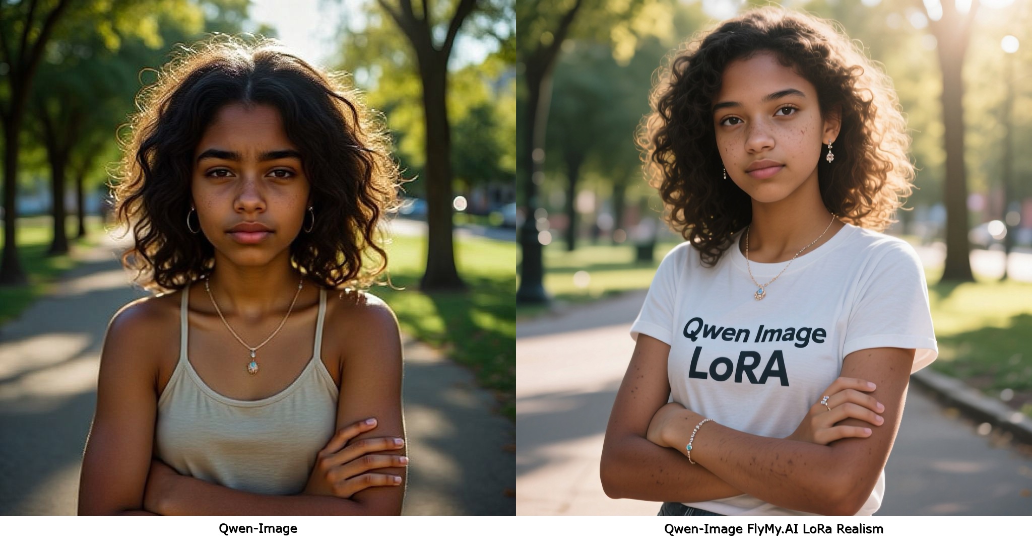 Side by side: base Qwen-Image vs Qwen-Image with FlyMyAI LoRA Realism
