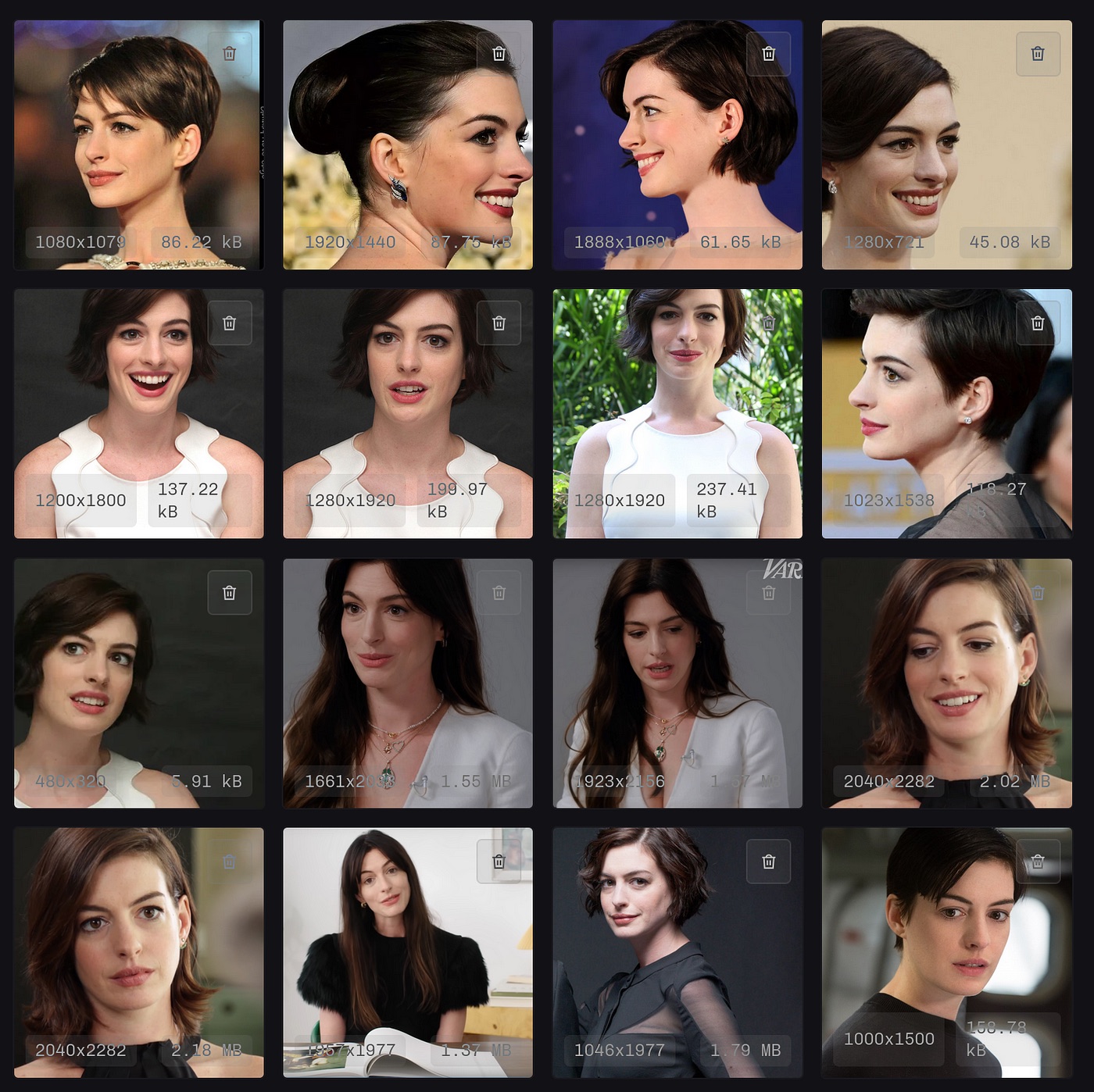 Training dataset: a grid of Anne Hathaway photos