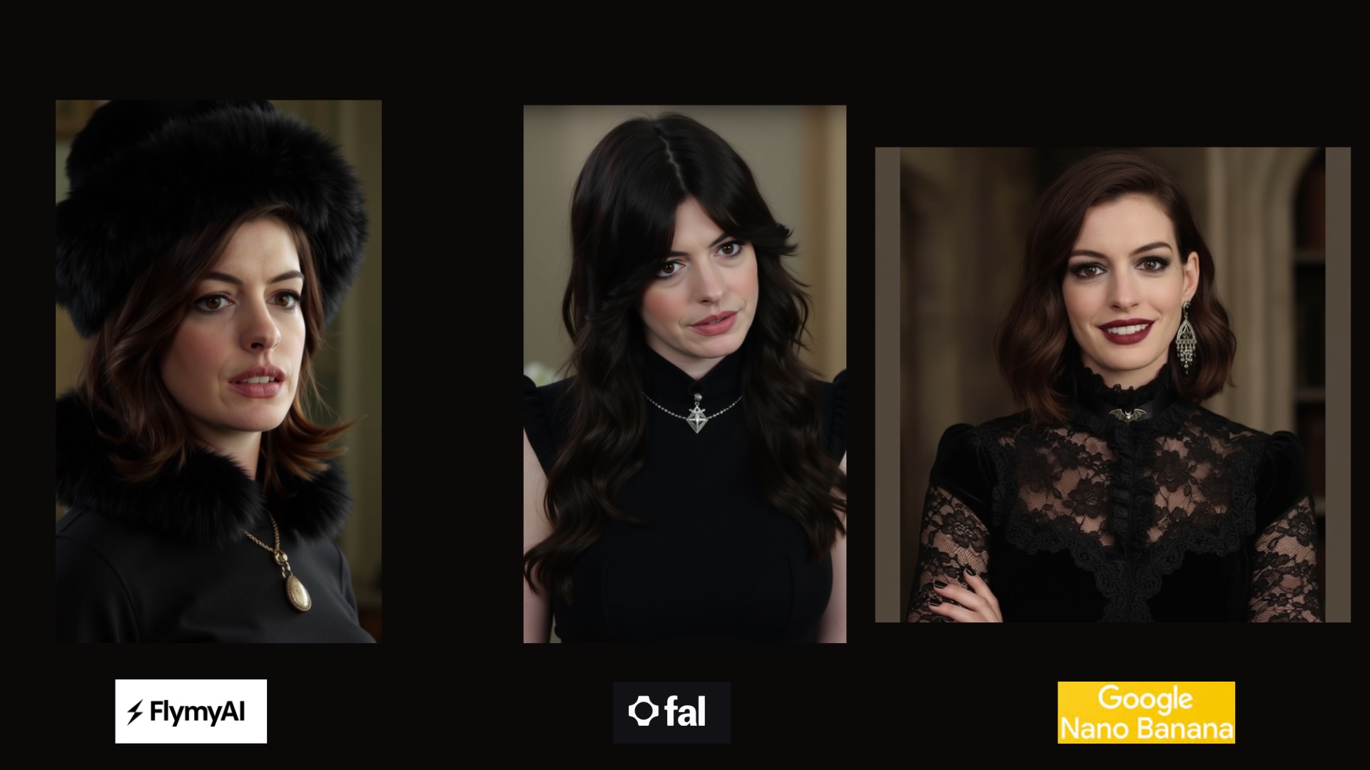 Comparison: gothic clothes close-up - FlyMyAI vs Fal vs Nano Banana