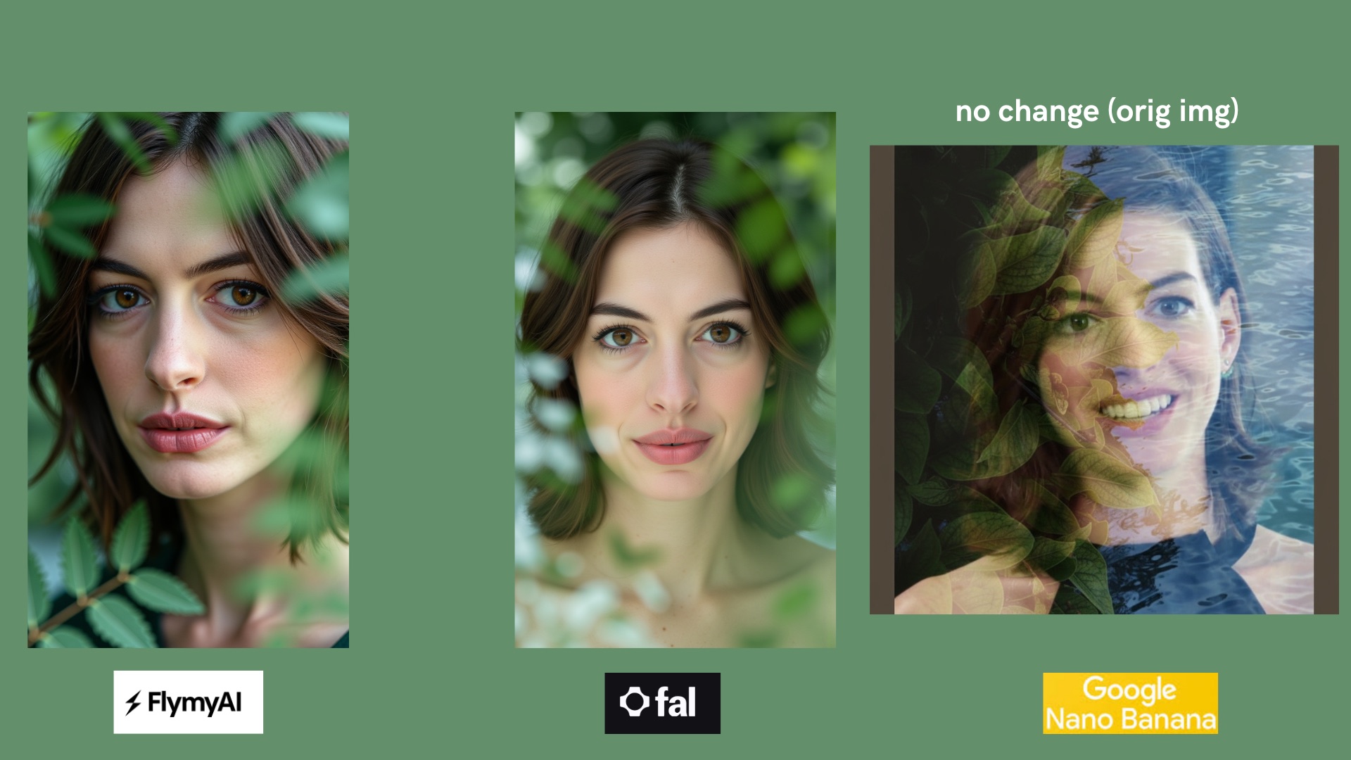 Comparison: double exposure with nature textures - FlyMyAI vs Fal vs Nano Banana