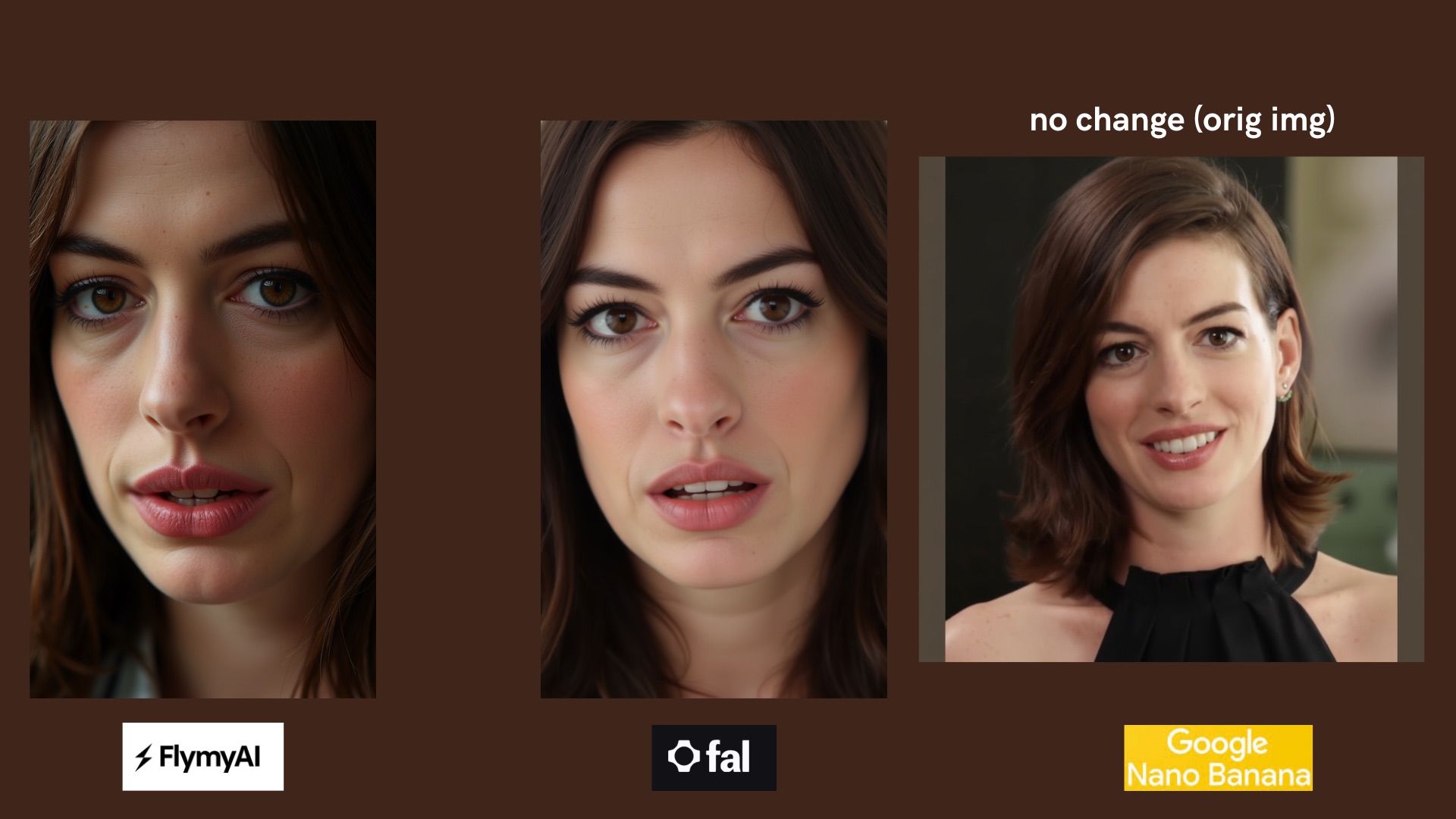 Comparison: cinematic close-up with 85mm lens look - FlyMyAI vs Fal vs Nano Banana